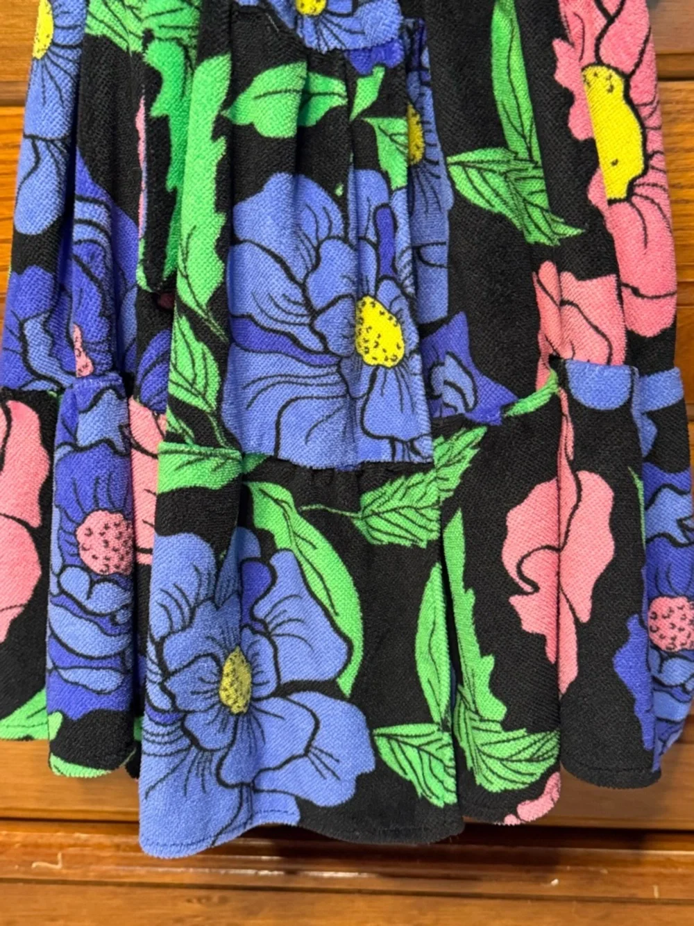 Betsey Johnson Intimates Robe Terry Cloth Retro Neon Whimsical Ruffle Floral 90s - Picture 4 of 10